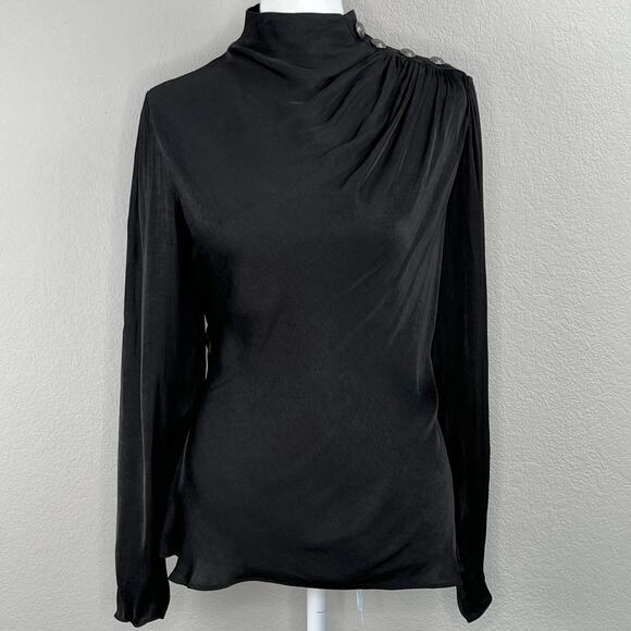 T Tahari Black Long Sleeve Button Shoulder Draped Blouse NWT Medium - Picture 1 of 10
